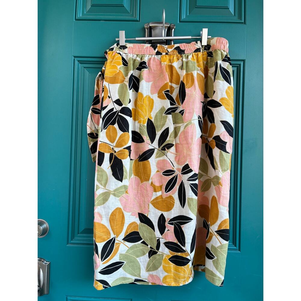 Rachel Zoe Skirt Wrap Self Tie Linen Bold Mustard Pink Black Tropical Floral XL - Picture 2 of 6